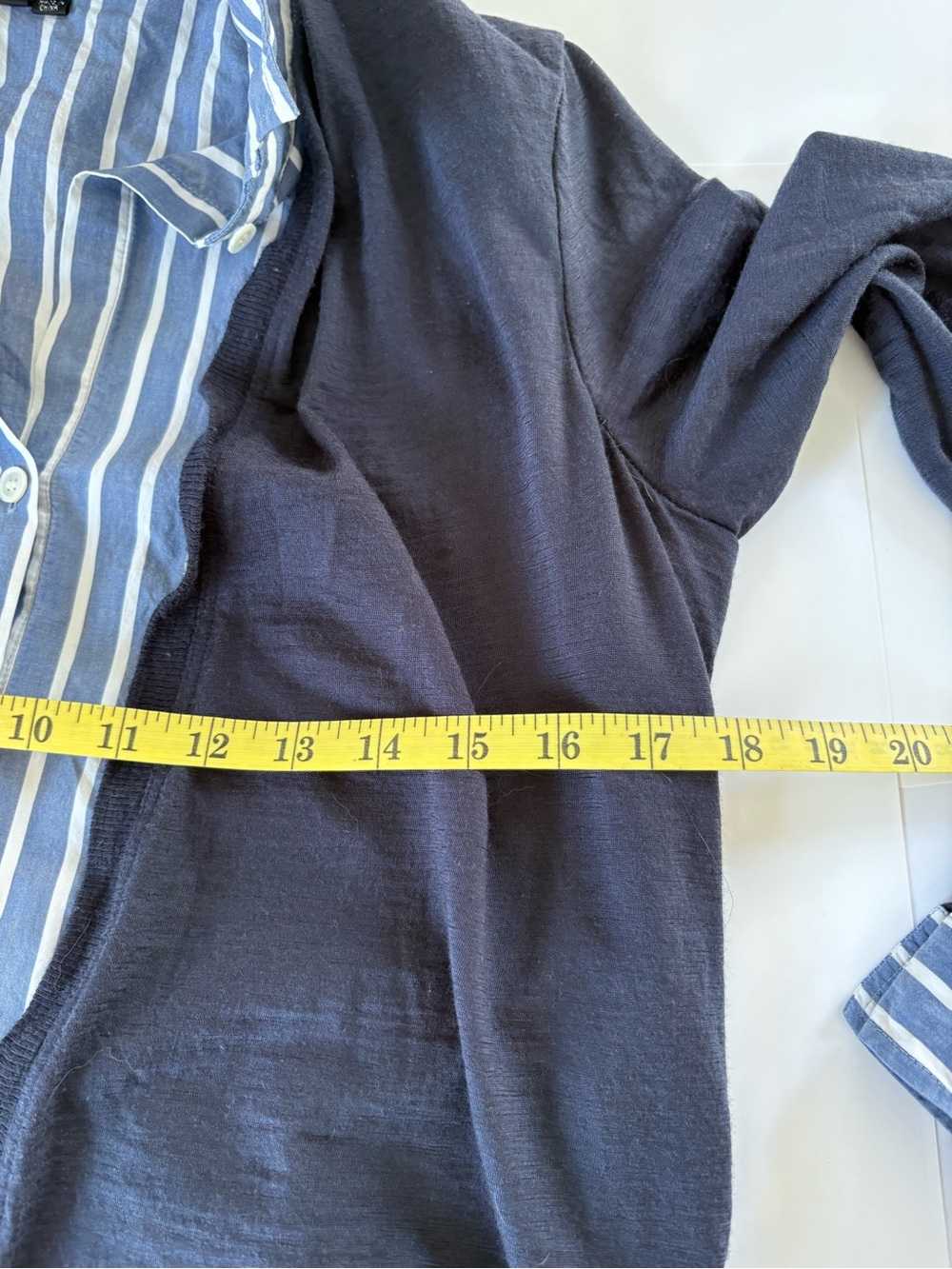 Flaw Theory Layered Navy Wool Cardigan White Striped Shirt Set M Academia Career - Picture 8 of 9